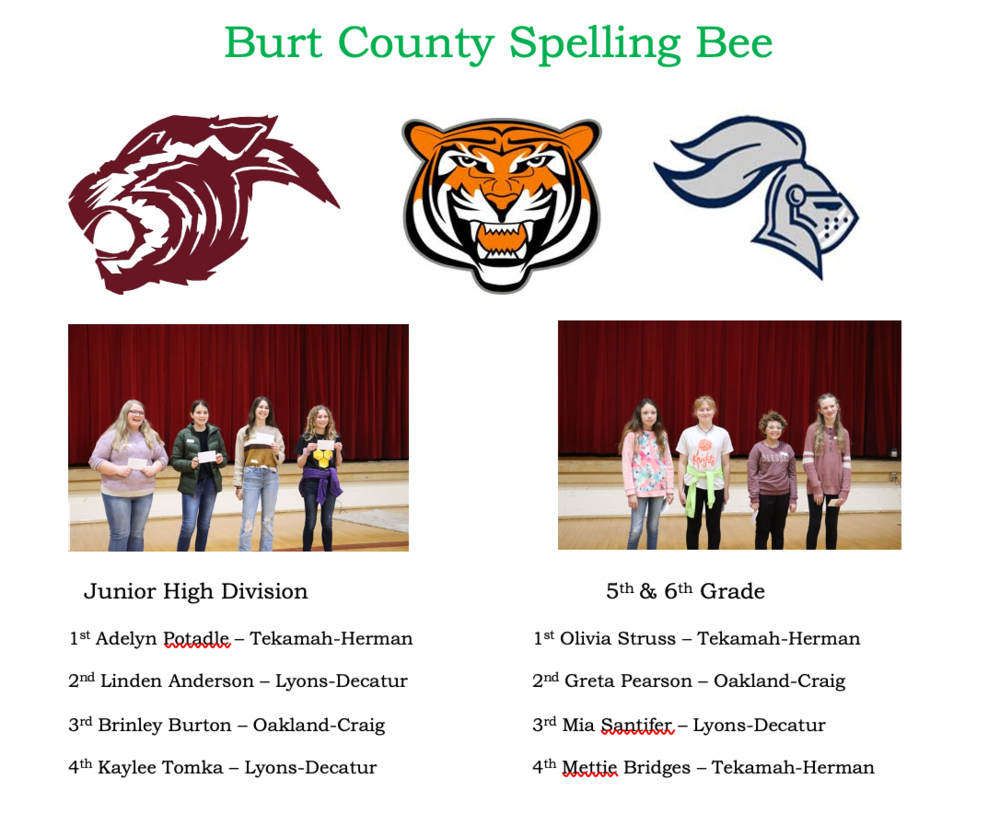 2023 Burt County Spelling Bee Winners